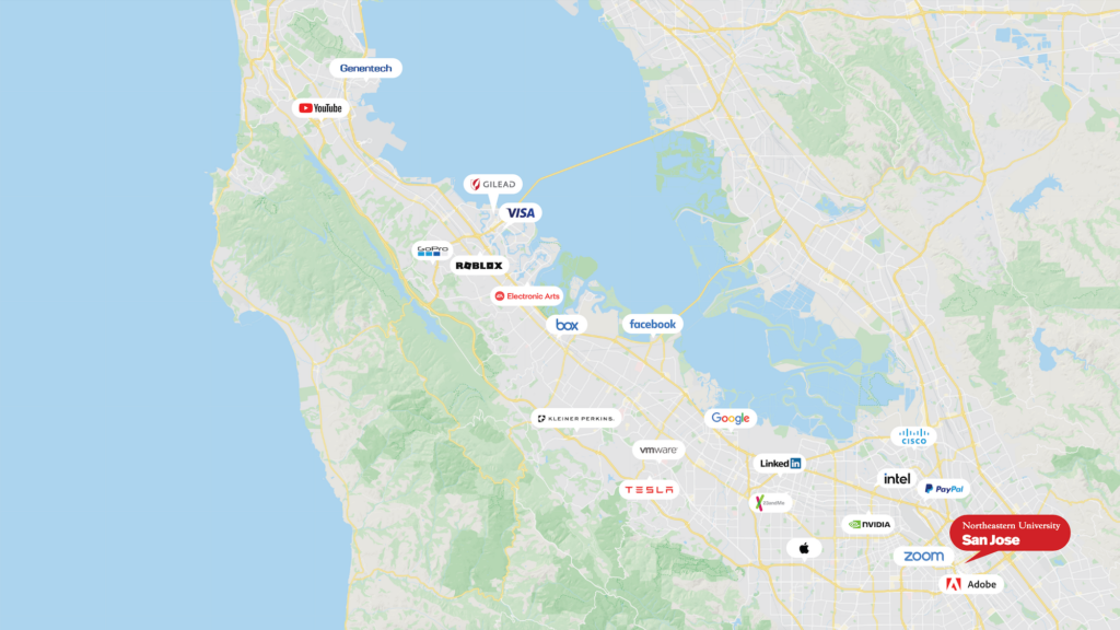 Map of the San Jose region, including headquarters of major tech companies