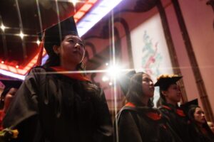 05/23/23 - REDWOOD CITY, CA: Graduating students and their families attend of the 2023 Northeastern Silicon Valley Commencement at the Fox Theatre on May 23, 2023 in Redwood City, California. Photo by Ruby Wallau for Northeastern University