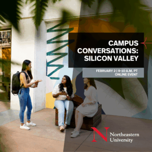 Event flyer for Campus Conversations: Silicon Valley, an online event hosted by the campus enrollment team for prospective graduate students
