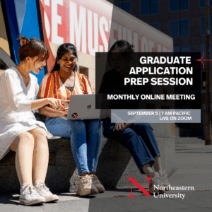 Event graphic for Graduate Application Prep Session, Live on Zoom