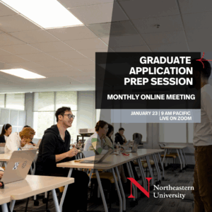 Event graphic for Graduate Application Prep Session, Live on Zoom