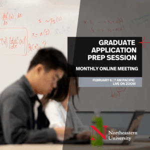 Event graphic for Graduate Application Prep Session, Live on Zoom