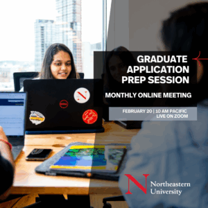 Event graphic for Graduate Application Prep Session, Live on Zoom
