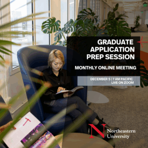 Event graphic for Graduate Application Prep Session, Live on Zoom