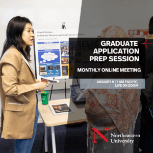 Event graphic for Graduate Application Prep Session, Live on Zoom